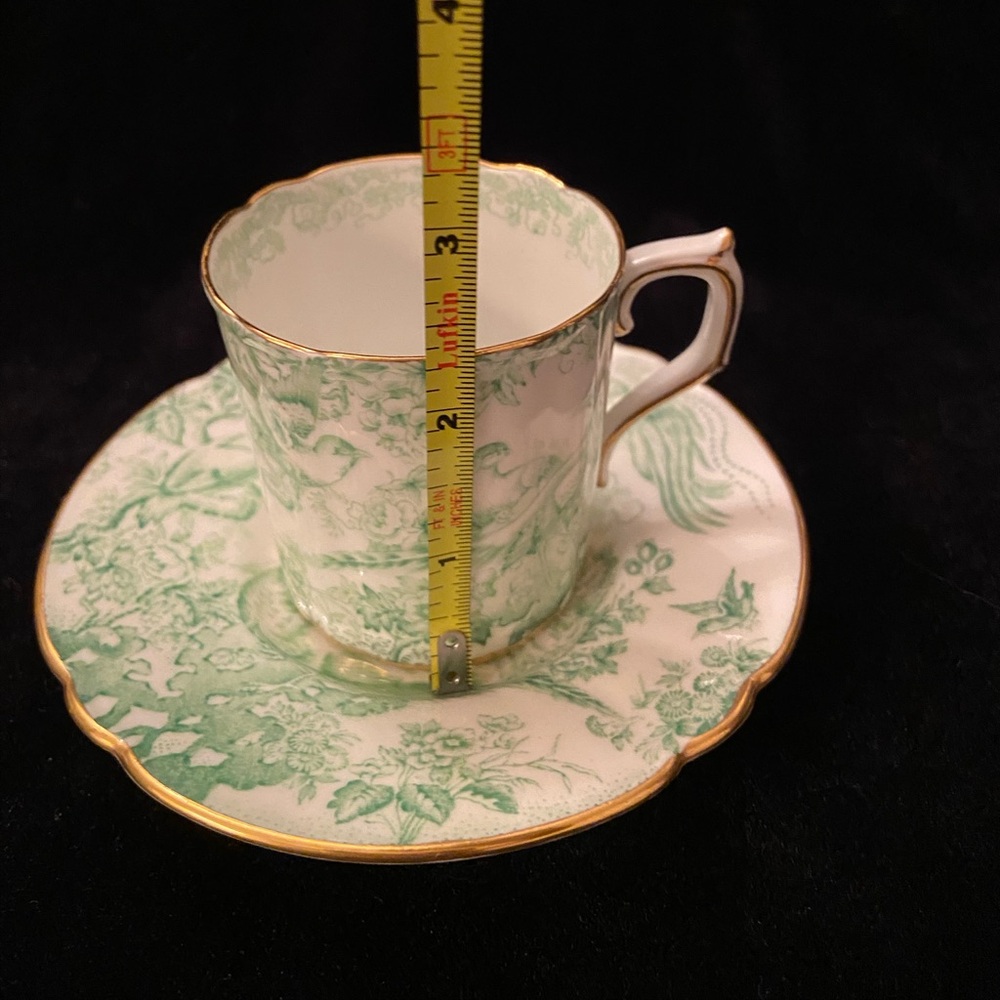Green Aves by Royal Crown Derby Demitasse Cup & Saucer Vintage Toile - Picture 9 of 12
